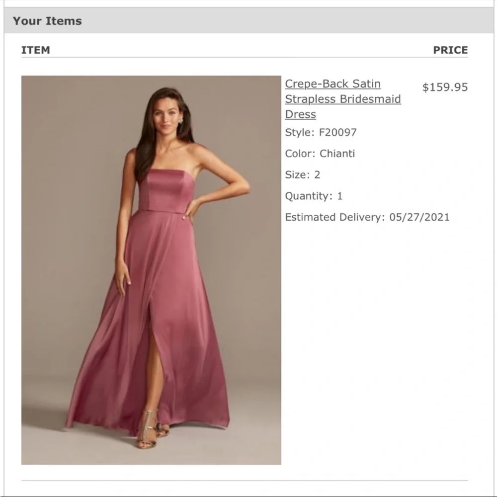 NWT Crepe-back Satin Strapless Bridesmaid Dress Size 2 - Picture 2 of 4